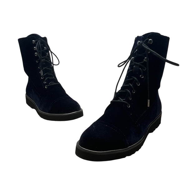 Donald J Pliner Mens Navy Velvet & Leather Carmin-U Combat Boots Size 11M