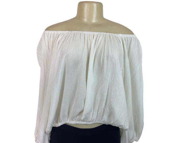 La Miel Off-Shoulder White Blouse Women’s Flowy Elastic Hem Size S - New