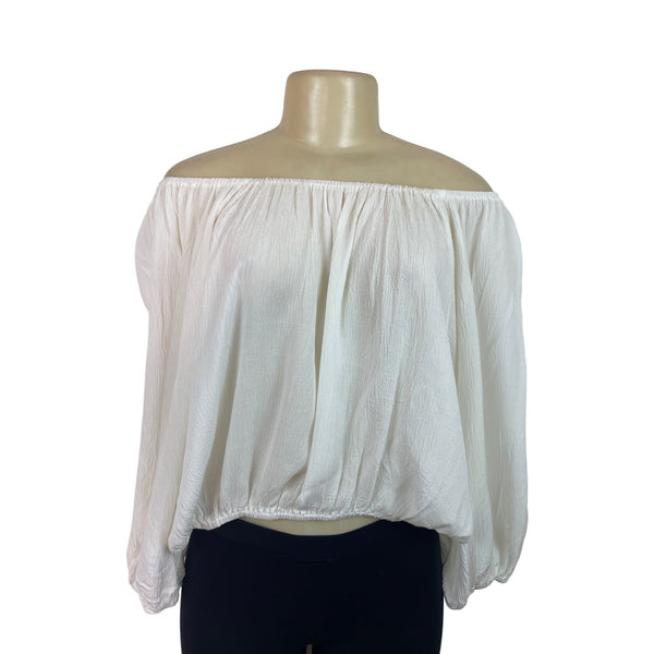 La Miel Off-Shoulder White Blouse Women’s Flowy Elastic Hem Size S - New