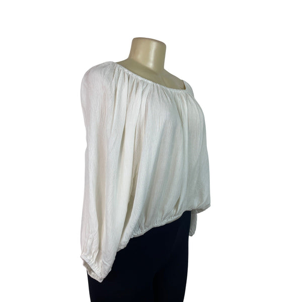 La Miel Off-Shoulder White Blouse Women’s Flowy Elastic Hem Size S - New