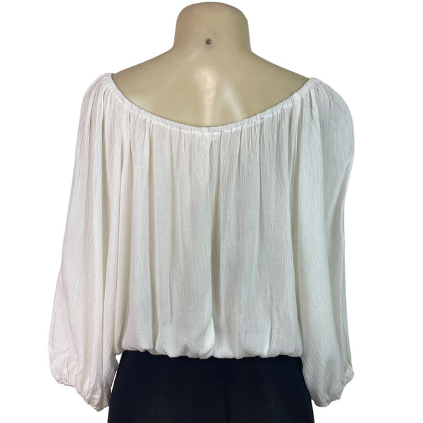 La Miel Off-Shoulder White Blouse Women’s Flowy Elastic Hem Size S - New