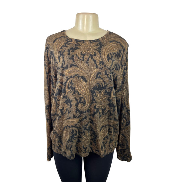 Ralph Lauren Women’s Paisley Knit Sweater Brown/Black Long Sleeve Size 1x