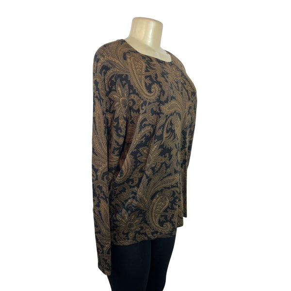 Ralph Lauren Women’s Paisley Knit Sweater Brown/Black Long Sleeve Size 1x