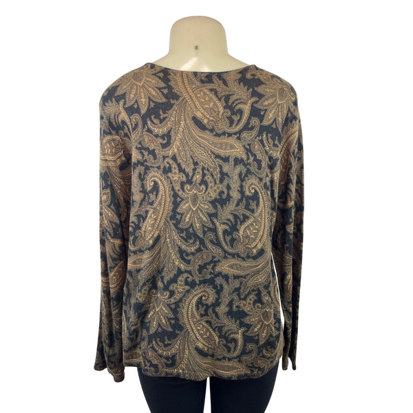 Ralph Lauren Women’s Paisley Knit Sweater Brown/Black Long Sleeve Size 1x
