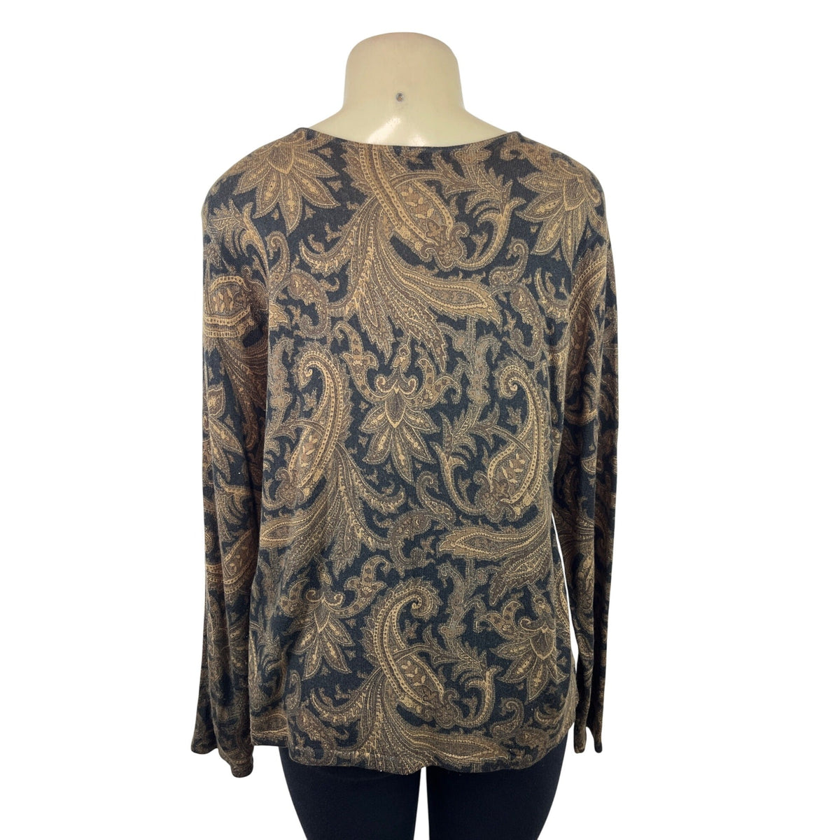 Ralph Lauren Women’s Paisley Knit Sweater Brown/Black Long Sleeve Size 1x