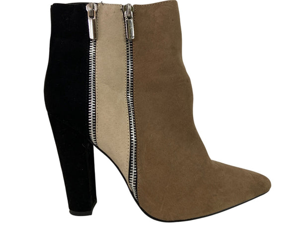Remi Womens Black/Brown Suede Zipper Ankle Boots Size 8.5 Stylish