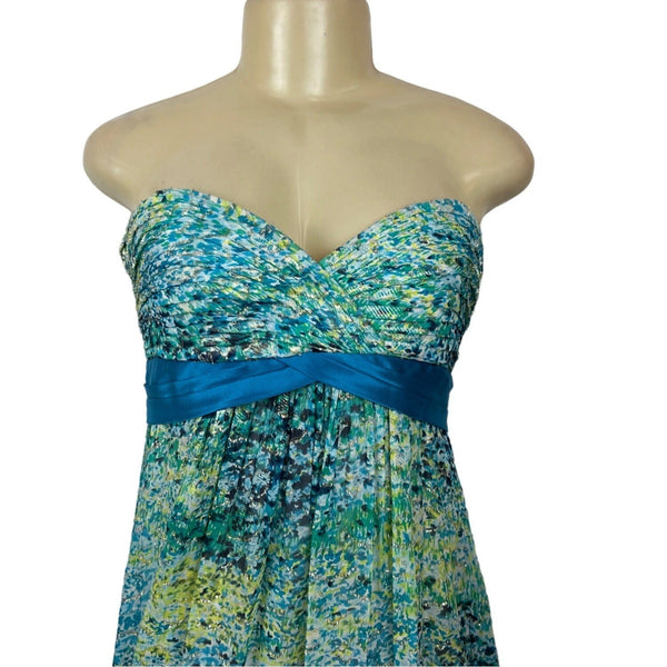 BCBG Maxazria Women's Green and Blue Empire Dress Sz 6 (EUR 36)