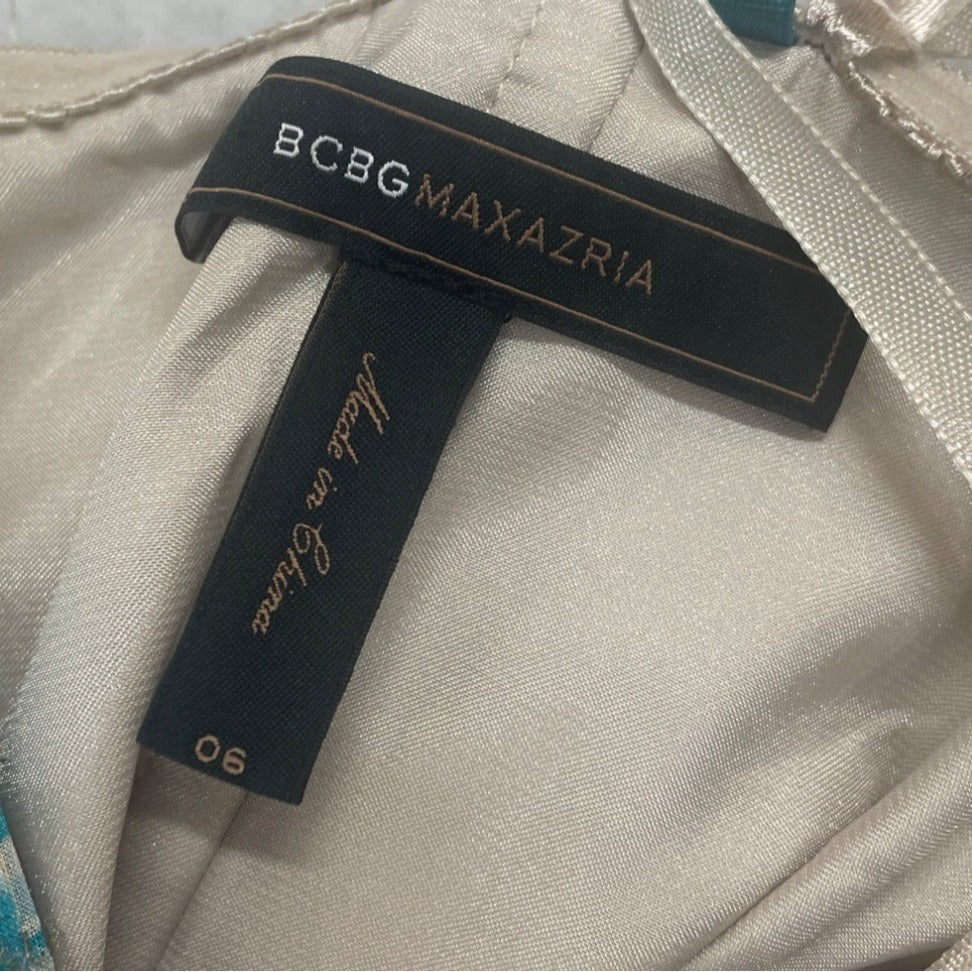 BCBG Maxazria Women's Green and Blue Empire Dress Sz 6 (EUR 36)