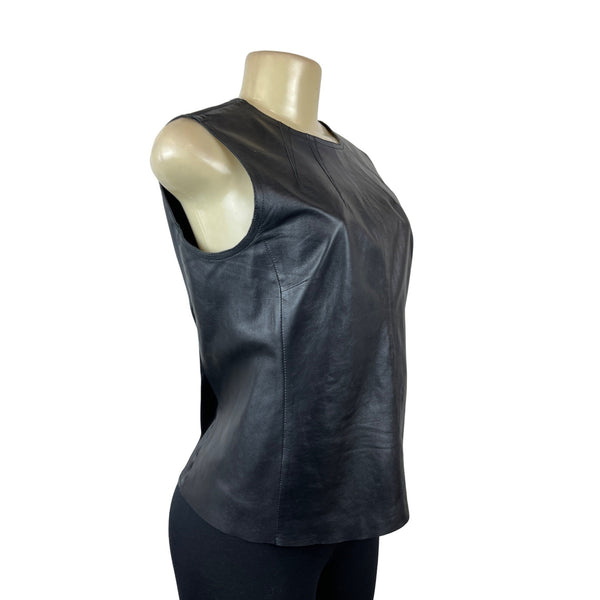 Jones York Women's Black Sleeveless Leather Shirt Size 6P (EUR 36)