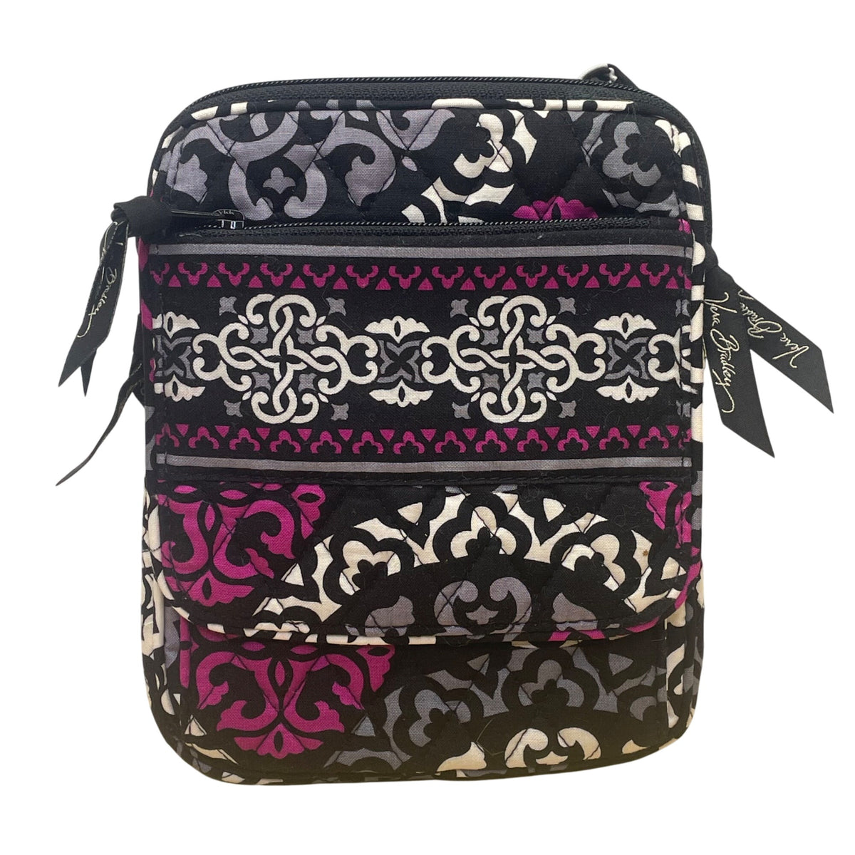 Vera Bradley Women’s Black & Pink Quilted Floral Patterned Crossbody Bag Size S