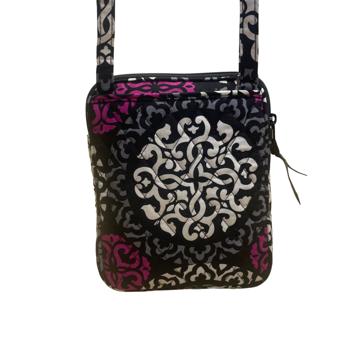 Vera Bradley Women’s Black & Pink Quilted Floral Patterned Crossbody Bag Size S