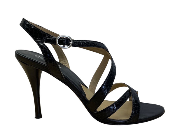 Michael Kors Studio Criss Cross Black Leather Stiletto Heeled Sandals Sz 9M