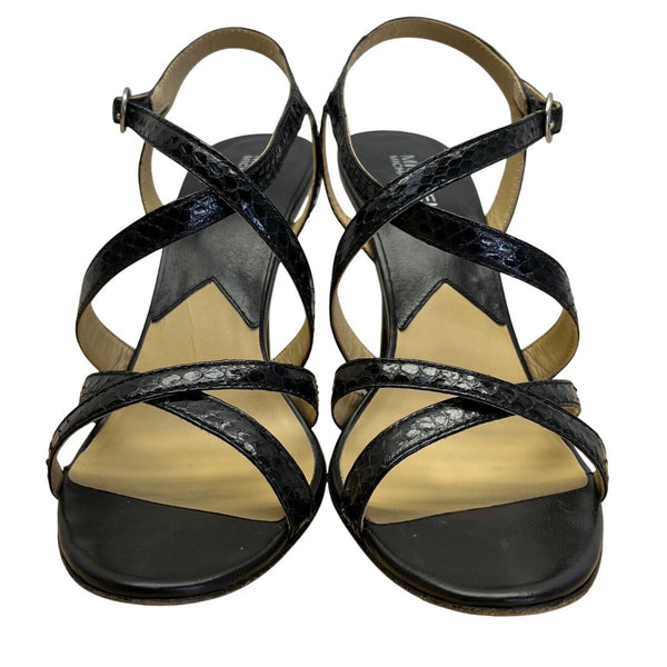Michael Kors Studio Criss Cross Black Leather Stiletto Heeled Sandals Sz 9M