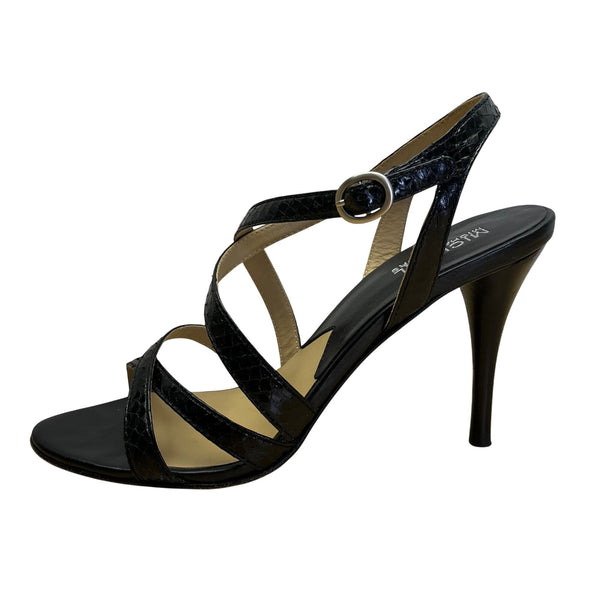 Michael Kors Studio Criss Cross Black Leather Stiletto Heeled Sandals Sz 9M
