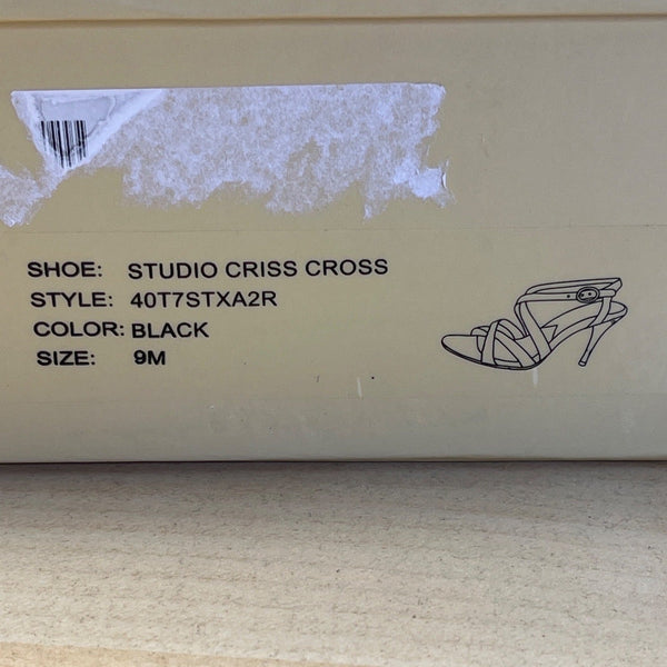 Michael Kors Studio Criss Cross Black Leather Stiletto Heeled Sandals Sz 9M