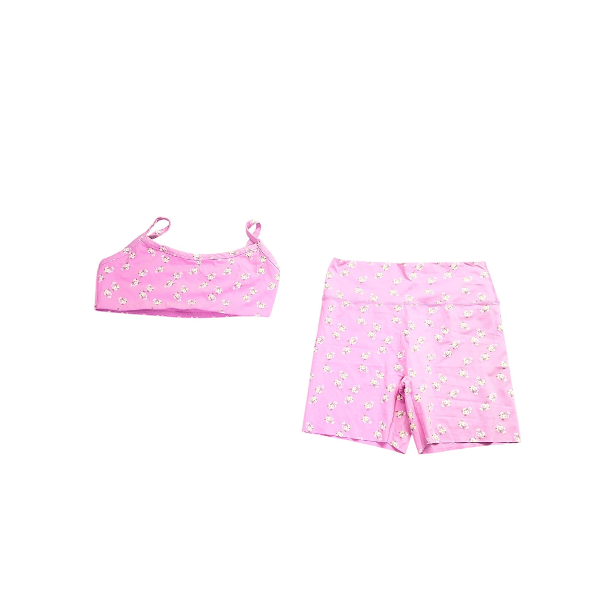 Offline By Aerie Womens Pink Nylon Blend Workout Set Floral Print Cropped Top & Biker Shorts XXL