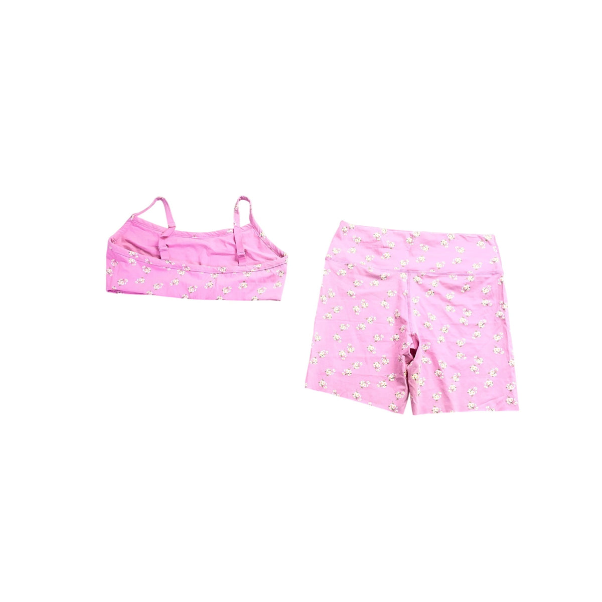 Offline By Aerie Womens Pink Nylon Blend Workout Set Floral Print Cropped Top & Biker Shorts XXL