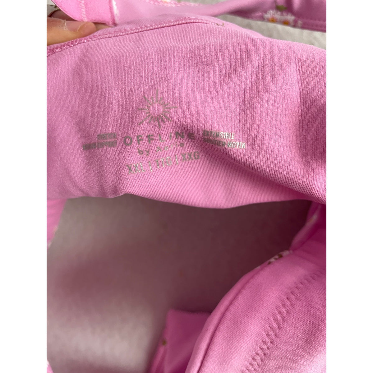 Offline By Aerie Womens Pink Nylon Blend Workout Set Floral Print Cropped Top & Biker Shorts XXL