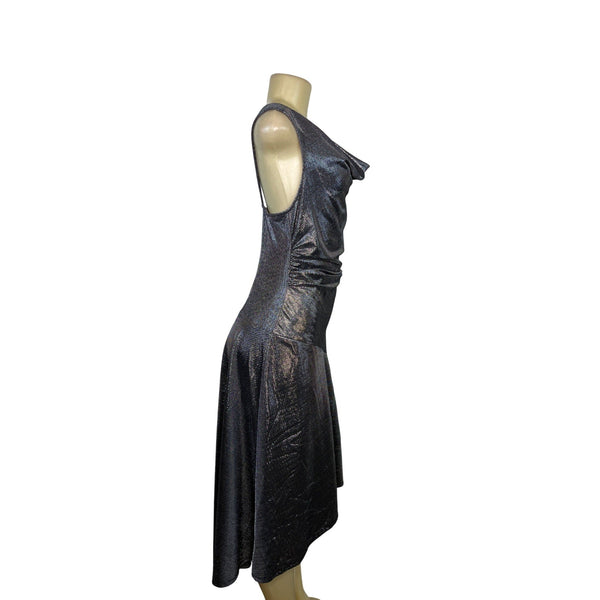 Tracy Reese Metallic Silver Midi Dress Sleeveless Cowl Neck A-Line Womens Size M