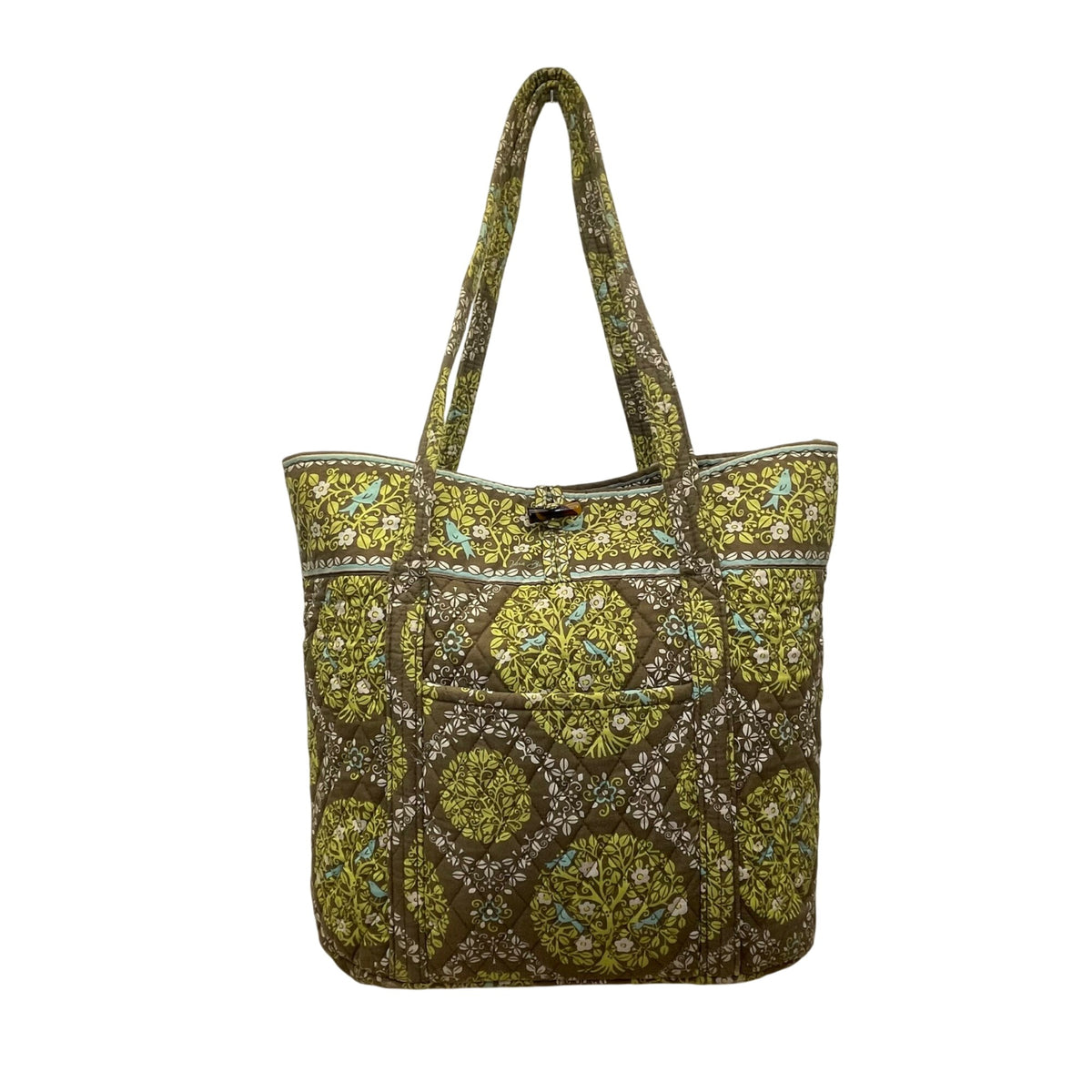 Vera Bradley Women’s Green Brown Quilted Floral Pattern Zipper Pocket Tote Bag