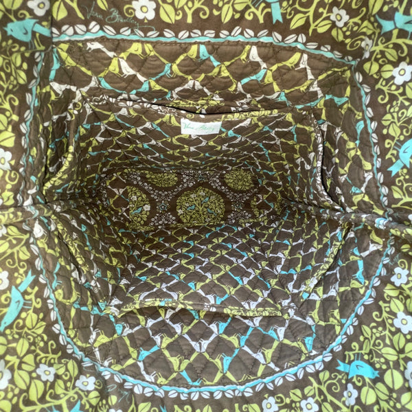Vera Bradley Women’s Green Brown Quilted Floral Pattern Zipper Pocket Tote Bag