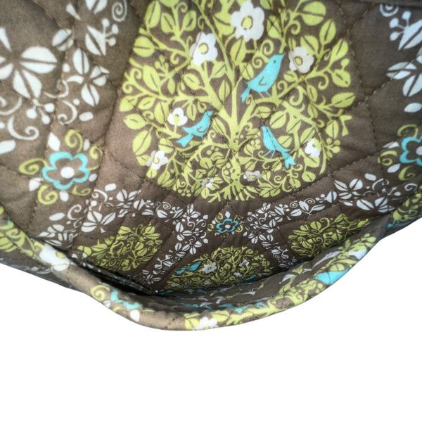 Vera Bradley Women’s Green Brown Quilted Floral Pattern Zipper Pocket Tote Bag