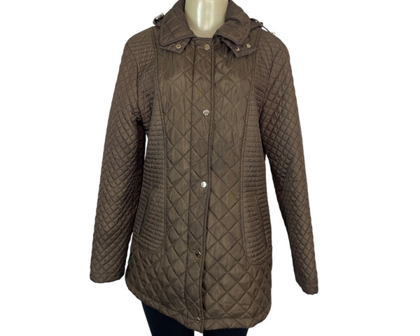 Calvin Klein Womens Brown Hooded Quilted and Hooded Jacket Sz L