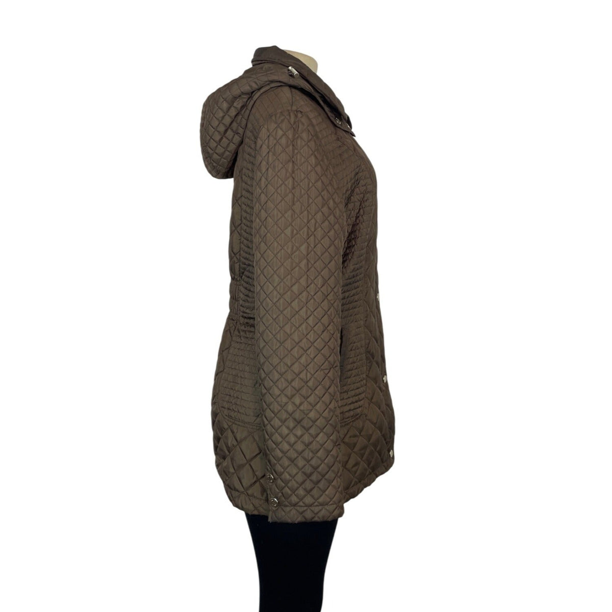 Calvin Klein Womens Brown Hooded Quilted and Hooded Jacket Sz L