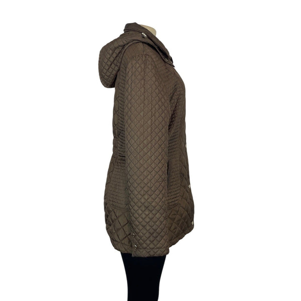 Calvin Klein Womens Brown Hooded Quilted and Hooded Jacket Sz L