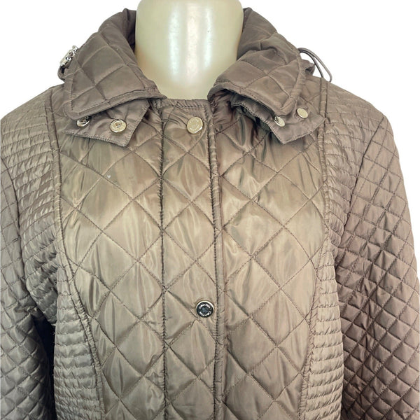 Calvin Klein Womens Brown Hooded Quilted and Hooded Jacket Sz L