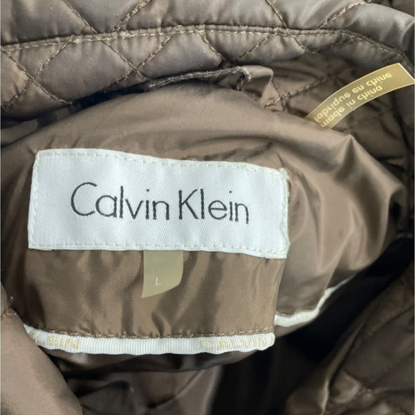 Calvin Klein Womens Brown Hooded Quilted and Hooded Jacket Sz L