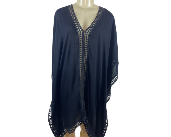 Tommy Bahama Black Poncho With Crochet Trim For Women Size S/P