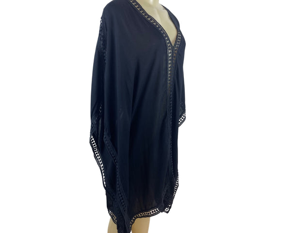 Tommy Bahama Black Poncho With Crochet Trim For Women Size S/P