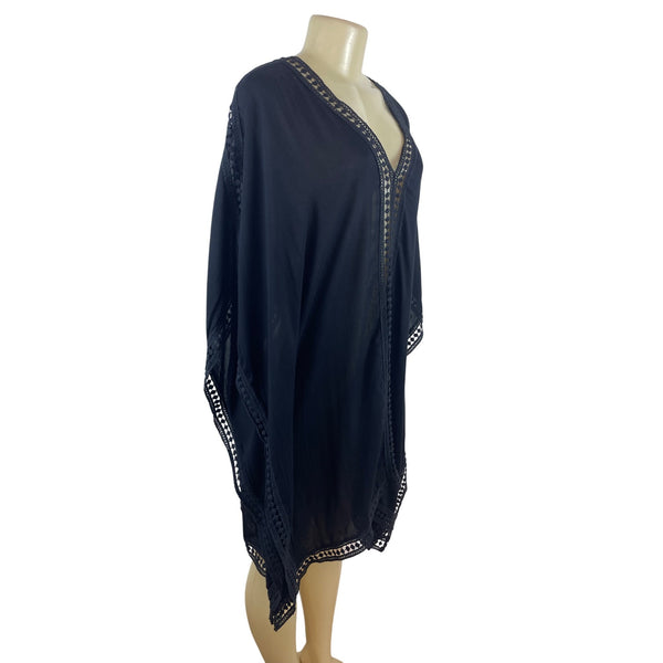 Tommy Bahama Black Poncho With Crochet Trim For Women Size S/P