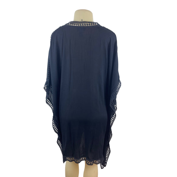 Tommy Bahama Black Poncho With Crochet Trim For Women Size S/P