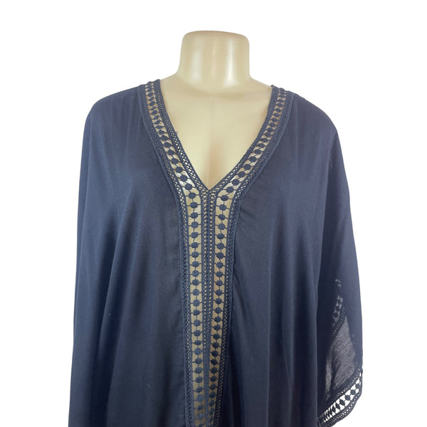 Tommy Bahama Black Poncho With Crochet Trim For Women Size S/P
