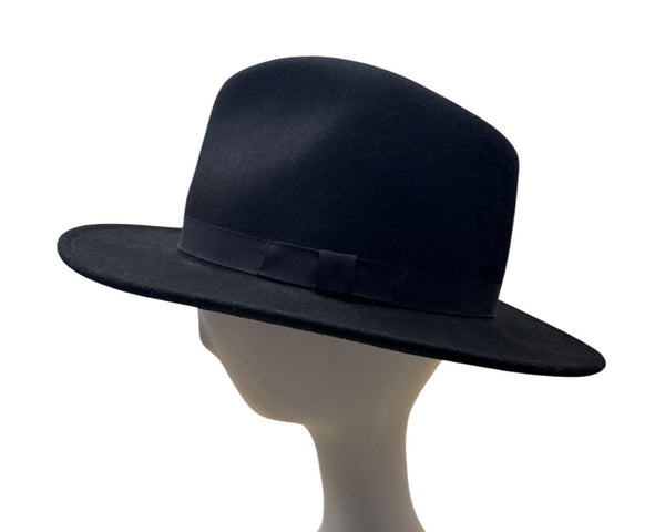 Banana Republic Unisex Black Wool Wide-Brim Fedora Hat Size Large