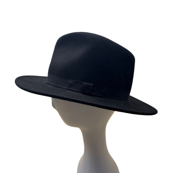 Banana Republic Unisex Black Wool Wide-Brim Fedora Hat Size Large