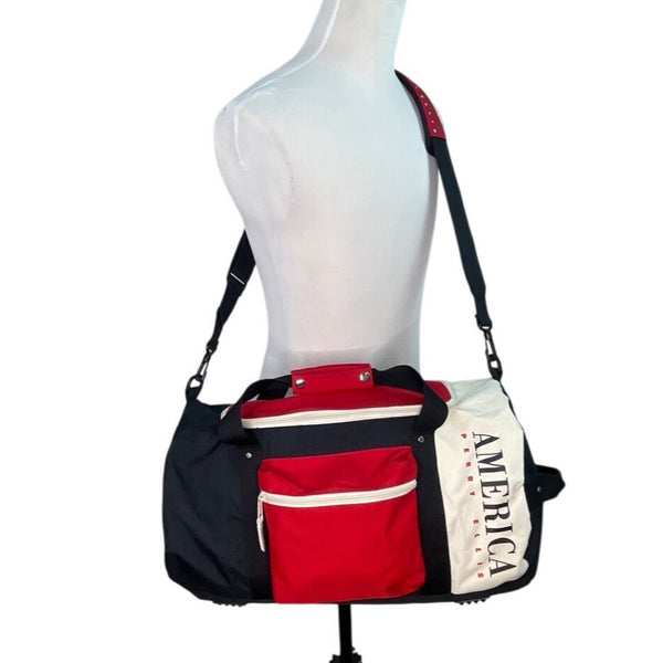 Perry Ellis America Red & Black Adjustable Strap Front Pocket Duffle Bag Sz L