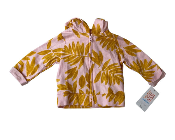 Carter's Baby Girls Pink & Yellow Leaf Hoodie Jacket Size 3M - NEW