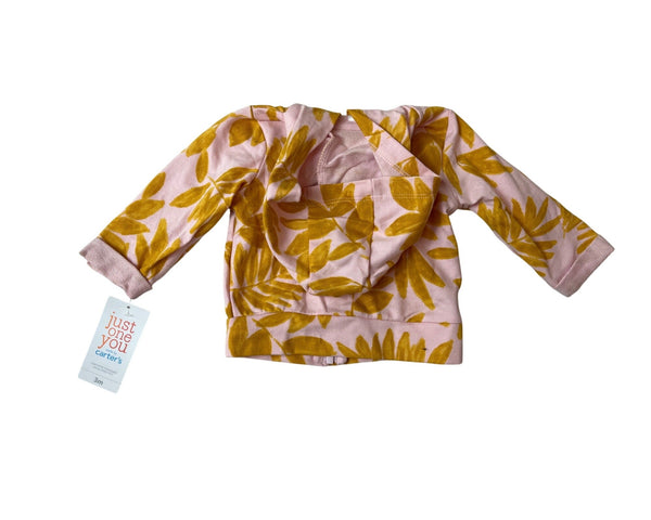 Carter's Baby Girls Pink & Yellow Leaf Hoodie Jacket Size 3M - NEW