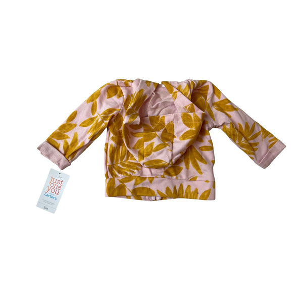 Carter's Baby Girls Pink & Yellow Leaf Hoodie Jacket Size 3M - NEW