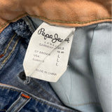 Pepe Jeans UK 73 Denim Mini Skirt With Orange Graffiti Drip Paint Sz L