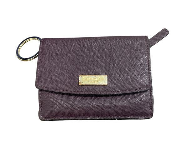 Kate Spade New York Womens Purple Saffiano Leather Keychain Wallet With ID Window