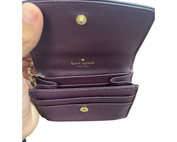 Kate Spade New York Womens Purple Saffiano Leather Keychain Wallet With ID Window