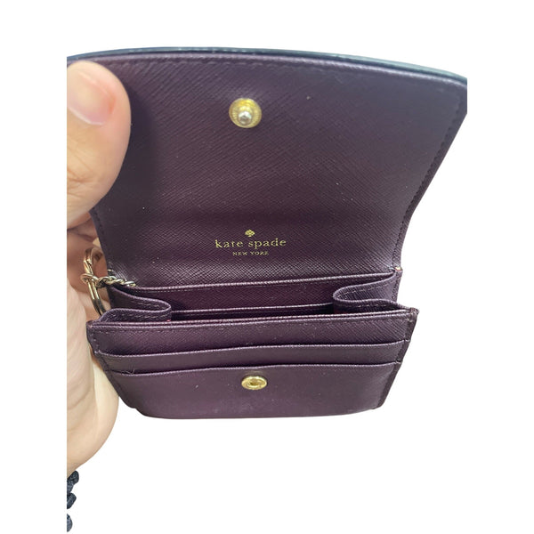 Kate Spade New York Womens Purple Saffiano Leather Keychain Wallet With ID Window