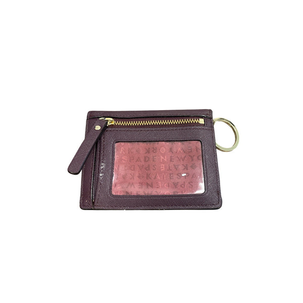 Kate Spade New York Womens Purple Saffiano Leather Keychain Wallet With ID Window
