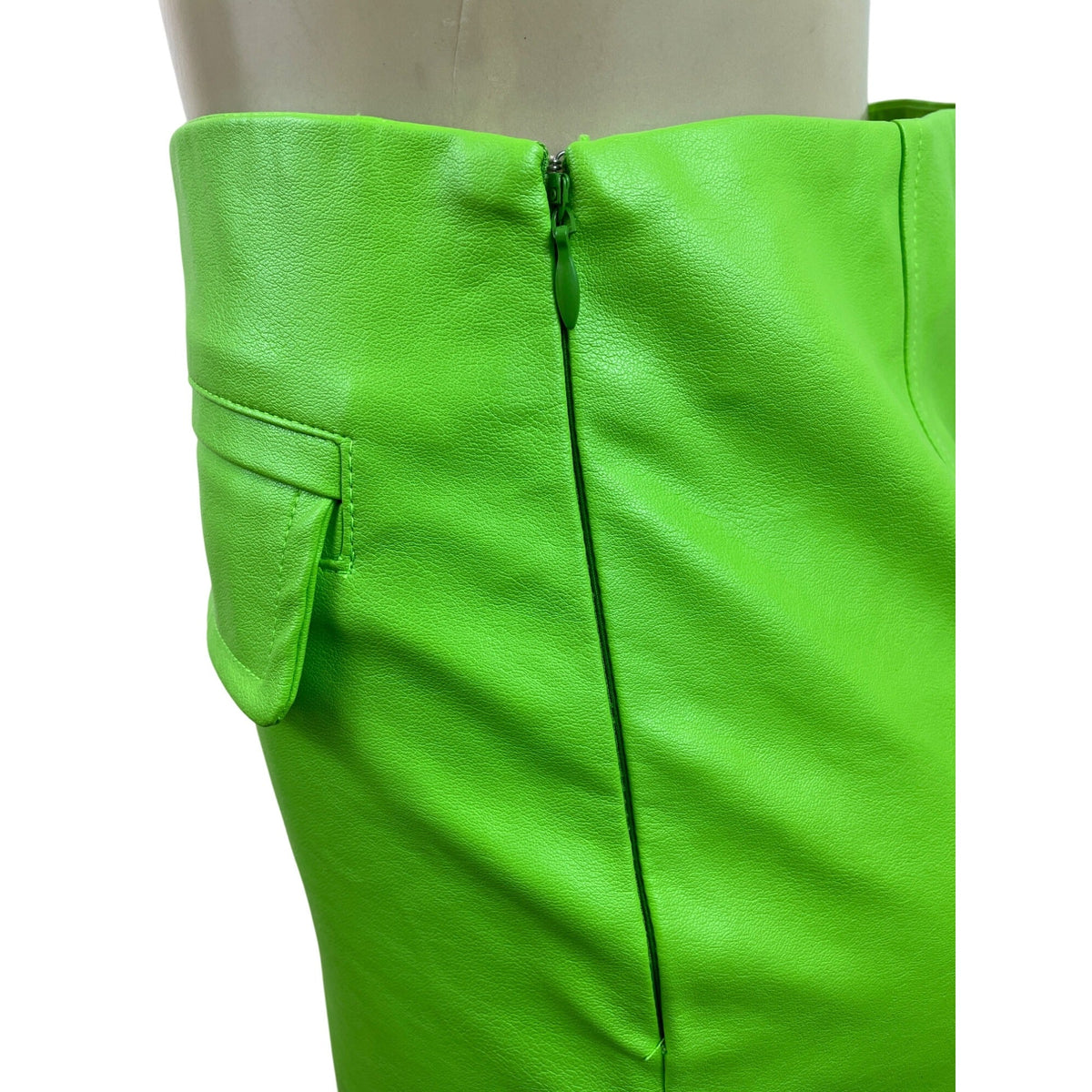 Indigo Octopus Bright Lime Green Leather Mini Skirt W/Side Pockets Sz S - New