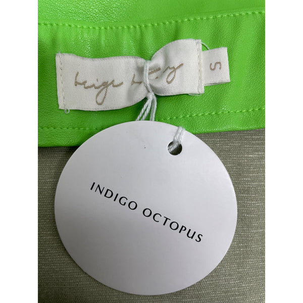 Indigo Octopus Bright Lime Green Leather Mini Skirt W/Side Pockets Sz S - New