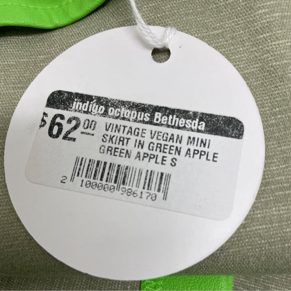Indigo Octopus Bright Lime Green Leather Mini Skirt W/Side Pockets Sz S - New